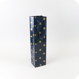 Poche cadeau bouteille aspect "Noël" avec étoiles, 9 x 36 x 7 cm, bleue 