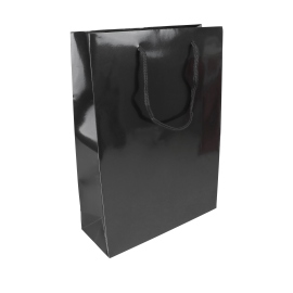 Geschenktasche Groß mit Kordel, 26 x 36 x 10 cm, schwarz, glänzend 