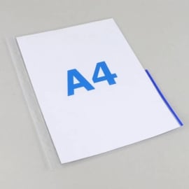 Pochettes A4 avec bord signalétique sur la moitié de la page en film PP bleu
