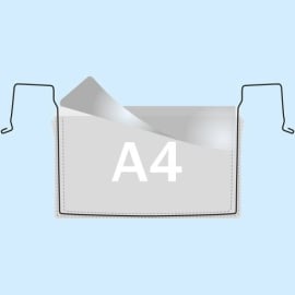 Drahtbügeltaschen für DIN A4, Breitseite offen, mit Klappe 