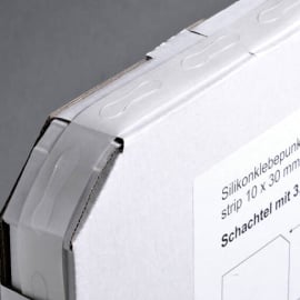 Silikonklebestreifen, 10 x 30 mm, mittelstark haftend, bedingt ablösbar (Schachtel mit 1.000 Stück) 