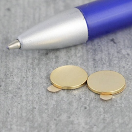 Aimants néodymes en forme de disque, auto-adhésif, doré, 10 mm x 1 mm, N35 
