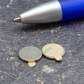 Scheibenmagnete aus Neodym, selbstklebend, Klebefläche am Nordpol, 10 mm x 1  mm, N35 