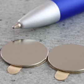 Scheibenmagnete aus Neodym, selbstklebend, 20 mm x 1 mm, N35 