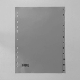 Intercalaires pour format A4, 12 eléménts (1-12), gris (1 lot) 