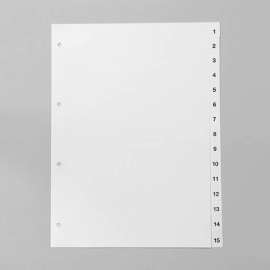 Intercalaires pour format A4, 15 eléménts (1-15), blanc (1 lot) 