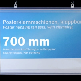 Posterklemmschienen Kunststoff, aufklappbar 700 mm | transparent