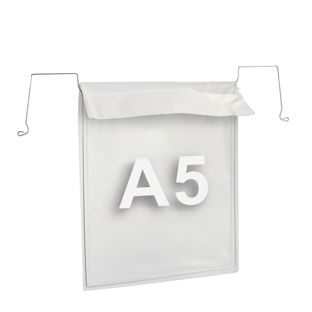 Drahtbügeltaschen für DIN A5, Schmalseite offen, mit Klappe 