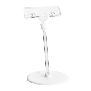 Clip porte-étiquette avec support pour prix et plateau autocollant (ø 90 mm), 10 cm d'extension, transparent 