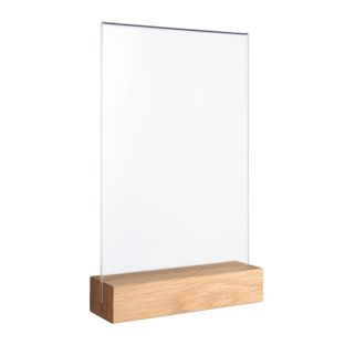 Tischaufsteller MODUL, Acrylglastasche mit Holzsockel Holzsockel mit geradem Einsteckschlitz | Eiche | A5