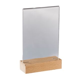 Acryl Tischaufsteller mit Holzfuß Hochformat | Buche | A6
