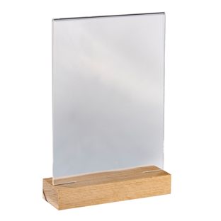 Acryl Tischaufsteller mit Holzfuß Hochformat | Buche | A5