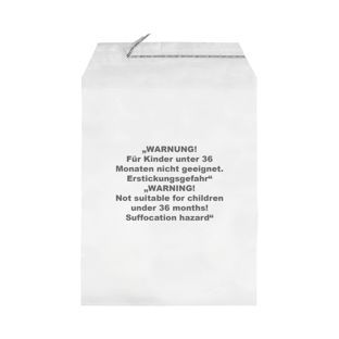 Sachets à rabat adhésif avec avertissement imprimé, refermable, film PP, transparent 215 x 310 mm