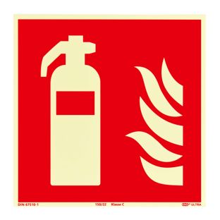 Brandschutzzeichen Feuerlöscher langnachleuchtend, Kunststoff, ISO 7010 200 x 200 mm