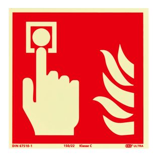 Panneau Point d'alarme incendie, photoluminescent, plastique, ISO 7010 150 x 150 mm