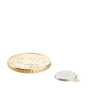 Scheibenmagnete aus Neodym, selbstklebend, Klebefläche am Südpol, 10 mm x 1  mm, N35 