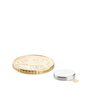 Aimants néodymes en forme de disque, auto-adhésif 10 mm x 2 mm  | argent  | 3M 467 