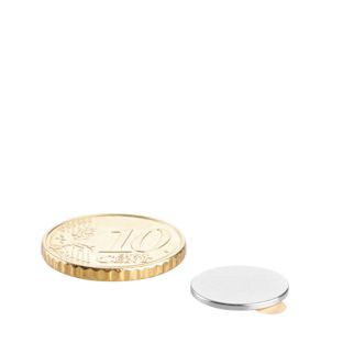 Aimants néodymes en forme de disque, auto-adhésif 13 mm x 1 mm  | argent  | 3M 467 