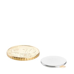 Scheibenmagnete aus Neodym, selbstklebend 15 mm x 1 mm  | silber  | 3M 467 
