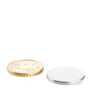 Scheibenmagnete aus Neodym, selbstklebend 20 mm x 2 mm  | silber  | 3M 4920  