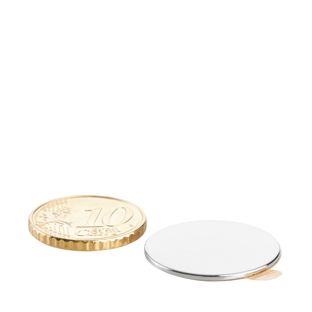Scheibenmagnete aus Neodym, selbstklebend 22 mm x 1 mm  | silber  | 3M 467 