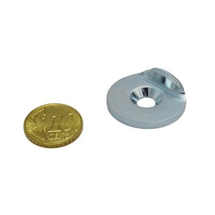Pastille métallique avec butée à 90°, avec perçage et abaissement, diamètre de 27 mm 