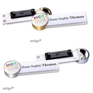 Porte-badges amigo® alu-print epingle en acier inoxydable 