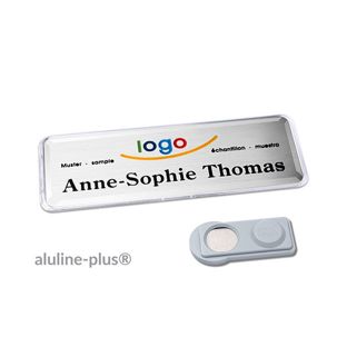Namensschilder aluline-plus®, magnetisch smag® Magnet | silber | 76 x 25 mm