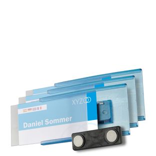 Namensschilder MEET, magnetisch transluzent, blau
