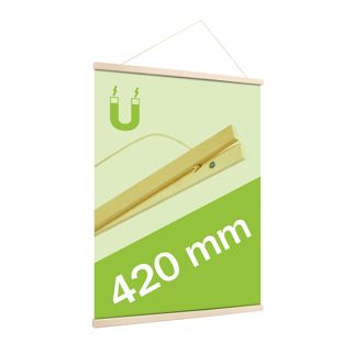 Profils porte-affiches en bois, avec cordon de suspension et fixation magnétique 420 mm | Pin 