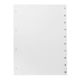 Register A4, Zahlen 1-10, 4-fach Lochung, Karton, weiß 