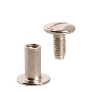 Vis de reliure, nickelé 11 mm | écrou lisse, vis fendue 