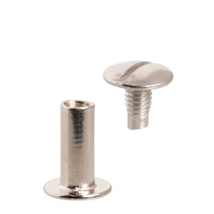 Vis de reliure, nickelé 14 mm | écrou lisse, vis fendue 
