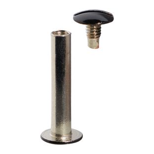 Vis de reliure, nickelé, tête avec tige filetée en noir 20 mm