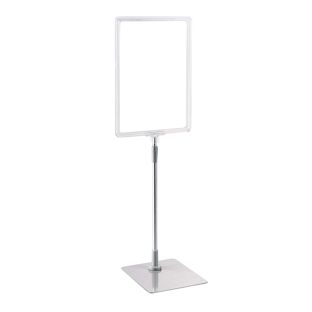 Plakatrahmen mit Standfuß und Halterung (Set) A4 Aluminiumstange verstellbar von 350 - 550 mm | transparent | Standfläche: grau
