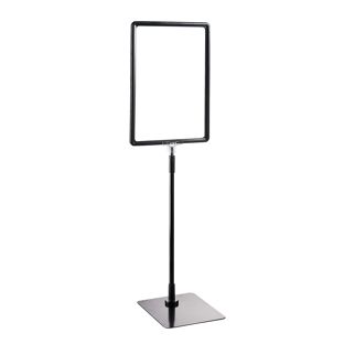Plakatrahmen mit Standfuß und Halterung (Set) A4 Aluminiumstange verstellbar von 350 - 550 mm | schwarz | Standfläche: schwarz