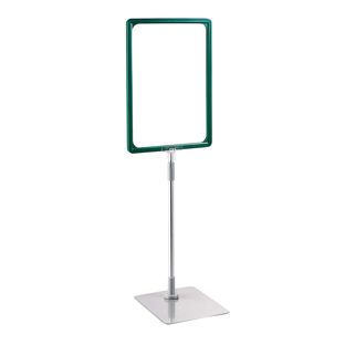 Plakatrahmen mit Standfuß und Halterung (Set) A4 grün  | Standfläche: grau  | Aluminiumstange verstellbar von 350 - 550 mm 