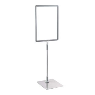 Plakatrahmen mit Standfuß und Halterung (Set) A4 grau  | Standfläche: grau  | Aluminiumstange verstellbar von 350 - 550 mm 