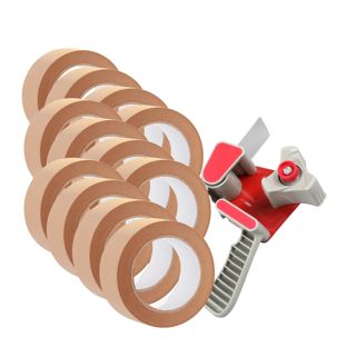 Distributeur de ruban adhésif et 12 rouleaux de ruban d'emballage en papier, marron 