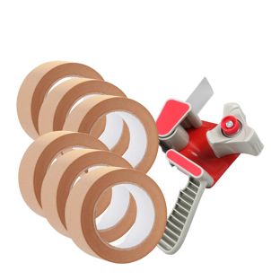 Packbandabroller und 6 Rollen Papier-Packband, braun 