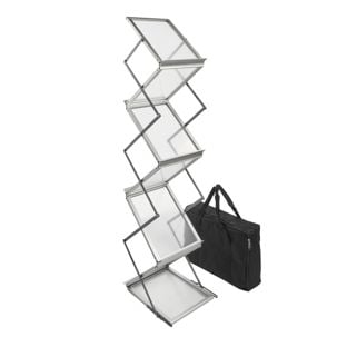 Présentoir brochures pliable BOSTON 6 x A4 avec sac, argent 