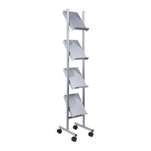 Prospektregal mit Rollen LINCOLN, Metall, 4x A4, silber 4 | 4x A4