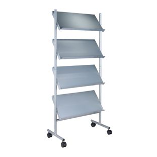 Prospektregal mit Rollen LINCOLN, Metall, 12x A4, silber 4 | 12x A4