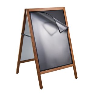 Kundenstopper Holz COMBI, A1, mit Kreidetafel und Magnetrahmen, Holzoptik 