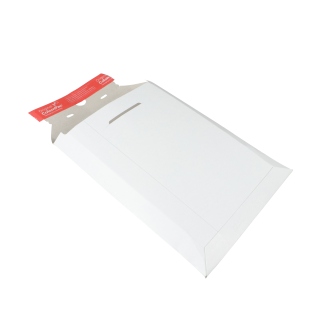 Pochette d'expédition en carton B5, 21 x 26,5 x 3 cm, fermeture autocollante et bande d'arrachement, blanc 