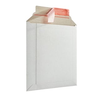 Pochette d'expédition en carton B5, 21 x 26,5 x 3 cm, fermeture autocollante et bande d'arrachement, blanc 