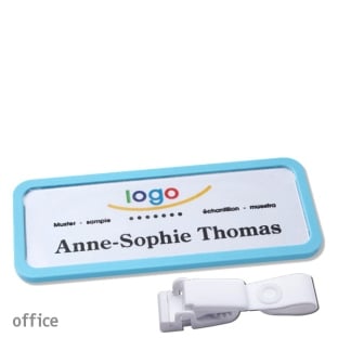Porte-badges avec clip plastique Office 30, bleu pastel 
