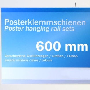 Posterschienen Kunststoff, zum Einschieben 600 mm | transparent | 2 Aufhänger