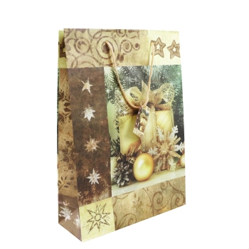 Poche cadeau aspect "Noël" avec étoiles, 25 x 34,5 x 8,5 cm, dorée 