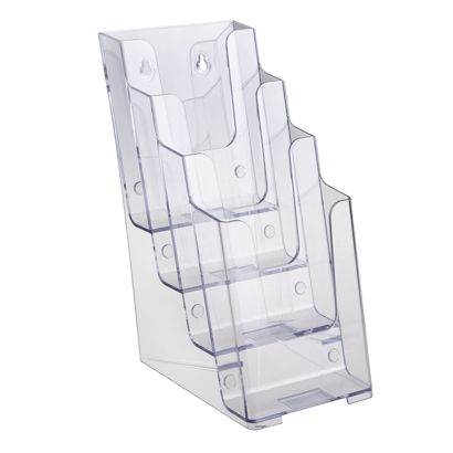 Porte-brochures mural/sur pied, 4 compartiment, polystyrène, transparent PTXC 